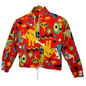 Vintage West Wind Sportswear Jacket Youth All Over Print Red Safari Animals READ